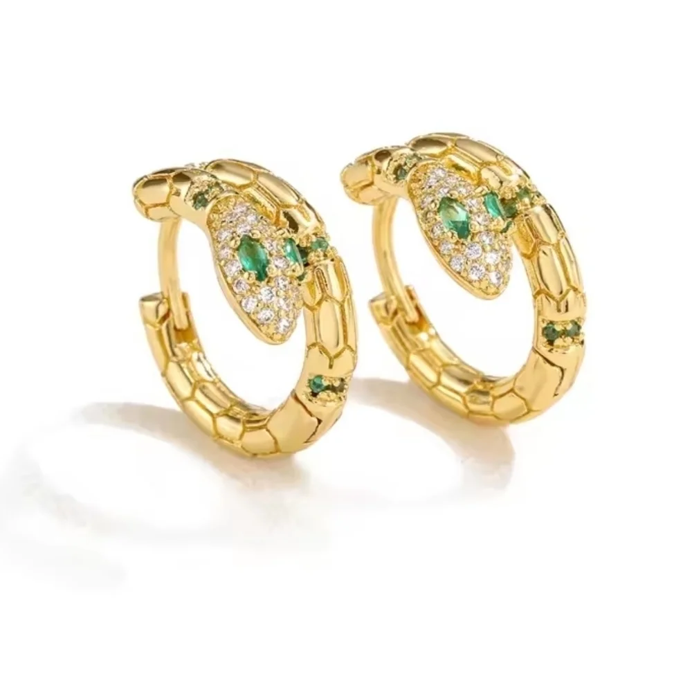Elegant Gold Hoop Earrings with Green Accents